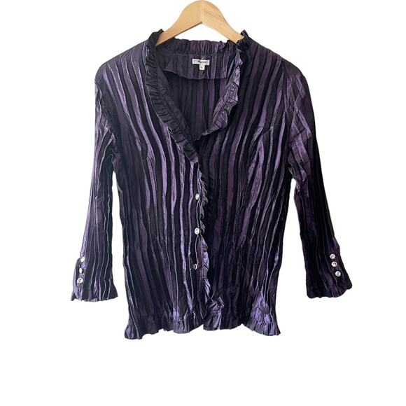 Y2k Vintage Agora Purple Crinkle Fairy Button Down Blouse Large - Picture 1 of 8